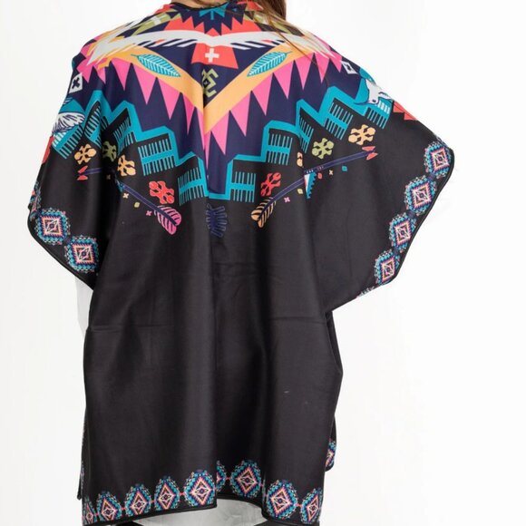 Boho Print Multi color shawl/wrap poncho  with feather detail - Picture 2 of 3